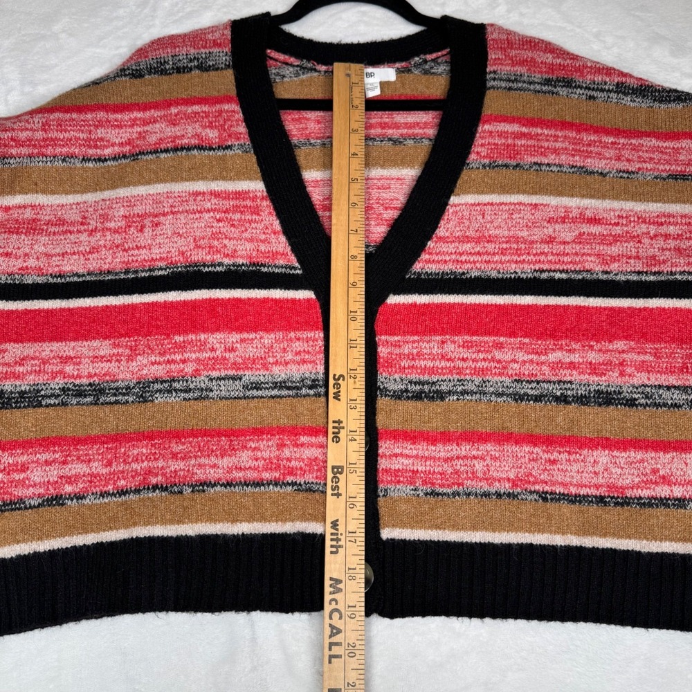 BP Striped V Neck Button Front Cropped Cardigan Sweater XL Nordstrom Red Black - Picture 8 of 8